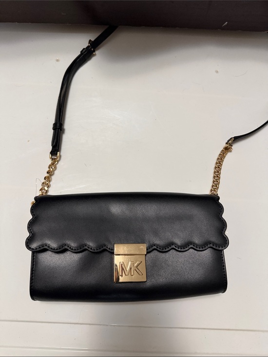 Michael Kors Handbags - Michael Kors Black Leather Scallop-Flap Crossbody with Gold Hardware